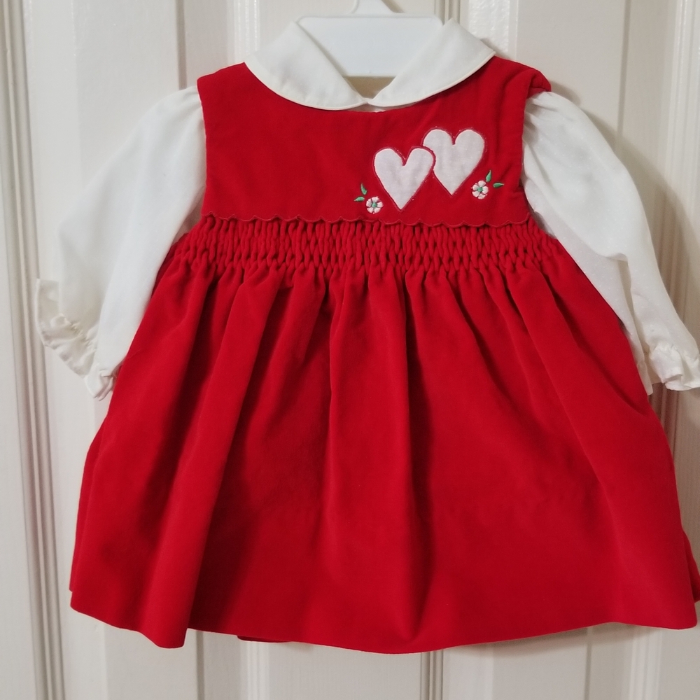 Vintage Red Baby Dress with Heart Embroidery And Smocking